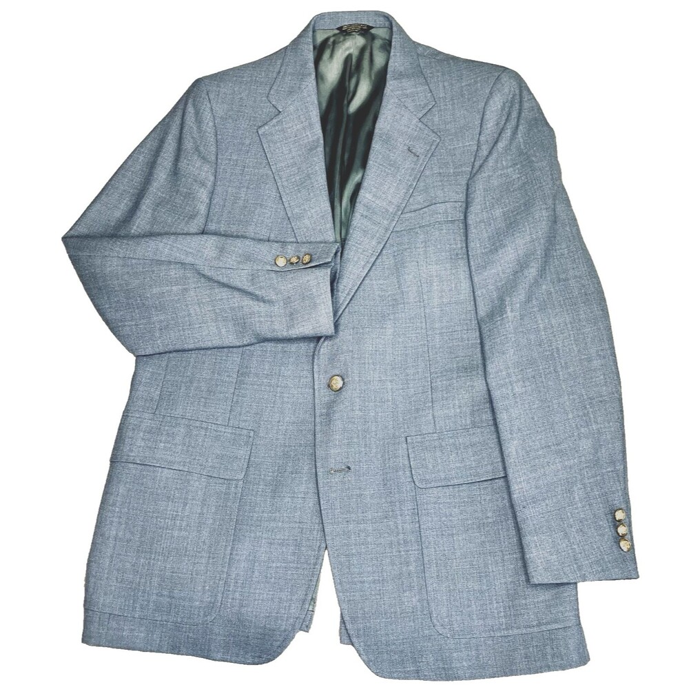 Palm Beach Sport Coat Vintage Hopsack Gray Gold Button 42 44 L Blazer 70s Preppy